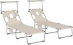 Outsunny Set de 2 șezlonguri pliante reclinabile cu copertină 360° orificiu facial buzunar lateral și Textilene 550 g/m2 bej | Aosom Romania (84K-174V00BG)