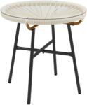 Outsunny Masă de cafea rotundă de grădină din rășină imitație rotin metal și blat sticlă temperată Ø 50 x 50 cm crem | Aosom Romania (867-118V00CW)
