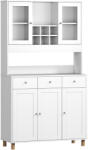 HOMCOM Dulap de bucătărie 180 cm, 2 uși din sticlă, 3 sertare, 4 rafturi reglabile, dulap pentru sufragerie, Spanplatte, Weiß | Aosom Romania (83A-397V90WT)