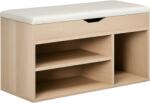 HomCom Bancă pentru Pantofi cu 3 Compartimente, Spațiu Ascuns și Șezut din Piele PU, 80x30x43 cm, Lemn Natural | Aosom Romania (837-039ND) Pantofar