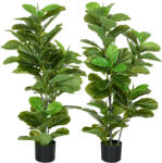 HOMCOM HOMCOM, Set de 2 plante artificiale Ficus Lyrata, arbori artificiali cu ghiveci inclus, înălțime 110 cm, verde | Aosom Romania (830-804V01GN)