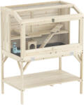 PawHut Cușcă pentru hamster, 2 nivele, cușcă pentru animale mici cu compartiment de depozitare, accesorii, 84 x 53 x 110 cm, lemn natural | Aosom Romania (D51-498V90ND)