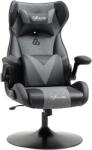 Vinsetto Fotoliu de gaming ergonomic cu bază rotundă înălțime reglabilă, brațe rabatabile, perne pentru cap și lombari PU gri și negru | Aosom Romania (921-572)
