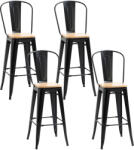 HOMCOM HOMCOM, Set de 4 taburete de bar, stil industrial, cu spătar, suport pentru picioare, înălțime 76 cm, Negru | Aosom Romania (835-266V01AK)