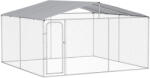 PawHut Țarc pentru Câini Talie Medie, Metal Galvanizat, Acoperiș Oxford, Ușă cu Zăvor, 400x230x232 cm, Argintiu | Aosom Romania (D02-049V04SR)