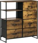 HOMCOM Comodă Pliabilă cu 6 Sertare, 2 Rafturi Deschise din Material și Picioare Reglabile, 84x30x92 cm, Maro Rustic | Aosom Romania (838-297V01RB) Comoda