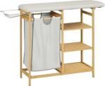 HOMCOM Coș de Rufe din Bambus cu Masă de Călcat și Suport de Călcat, Coș de Rufe cu Raft cu 3 Niveluri, 113x34x82 cm, Gri (850-302V00ND)