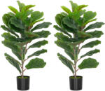 HOMCOM Set de 2 plante artificiale de interior 80 cm ficus lyrata arbore artificial cu ghiveci din plastic și sol flocat verde | Aosom Romania (83C-056V01GN)
