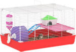 PawHut Cusca pentru Hamsteri cu 2 Nivele din Metal si PP cu Casuta, Rezervor de apa, Roti si Farfurioare, 47x30x27 cm, Rosu si Alb | Aosom Romania (D51-161)