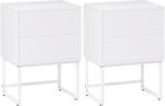 HOMCOM Set de 2 Noptiere Înguste cu 2 Sertare Deschidere la Presiune și Picioare din Oțel 40x30x55 cm Alb | Aosom Romania (831-993V00WT)