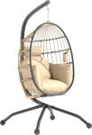 Outsunny Fotoliu Suspendat Tip Ou cu Lanț Reglabil, 2 Perne Detașabile și Suport pentru Pahare, Scaun Balansoar Pliabil pentru Grădină, Bază în X din Oțel, pentru Interior și Exterior, 120x88x192 cm, Bej | Aos