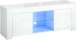 HomCom Dulap TV cu iluminare LED, 2 uși, raft din sticlă, orificii pentru cabluri, pentru living, placă aglomerată, Alb | Aosom Romania (83B-330V90WT)