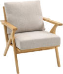 HOMCOM Fotoliu de salon, fotoliu scandinav din stofă cu aspect de in, perne căptușite și picioare din lemn de hevea, 76x87x88cm, bej | Aosom Romania (83B-579V00BG)