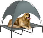 PawHut Pat pentru câini ridicat cu umbrelă, pat de camping pentru câini și pisici pe picioare din material Oxford respirabil, anti-UV cadru metalic geantă de transport inclus, spațiu de dormit pentru exterio