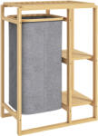 HOMCOM Coș Portabil pentru Rufe cu Sac Detașabil, Dulap Portabil pentru Rufe cu Rafturi din Bambus, 50x32x70 cm, Gri | Aosom Romania (850-329V00GY)