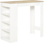 HOMCOM Masă de bar pentru 2 persoane, masă înaltă stand-up cu 4 rafturi deschise, 115x50x102, 7cm, alb și lemn natural | Aosom Romania (835-494ND)
