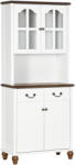 HOMCOM Sifonier de Bucătărie, Bufet, 2 Sertare, 2 Compartimente cu Uși, Design Clasic, Alb + Maro închis, 76 x 38 x 182 cm | Aosom Romania (835-929V90WT)