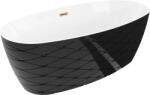 Mexen Olea, szabadon álló kád, mintás, 170 × 80 cm, fehér-fekete, rozéarany túlfolyó, 52821708075-60 (52821708075-60)
