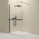 Erga Paris, Walk-In zuhany paraván 130x200 cm polccal és törülközőtartóval, 8 mm átlátszó üveg, fekete profil, ERG-V02-PARIS-130x200-CL-BK-BAR (ERG-V02-PARIS-130X200-CL-BK-BAR)