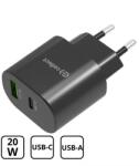 Cellect Hálózati gyorstöltő adapter 20W, USB-A és Type-C kimenettel, Fekete (MTCB-PD20WNE-BK)