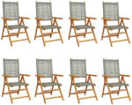 vidaXL 8 db Szürke Polyrattan És Tömör Fa Dönthető Kerti Szék
