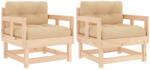vidaXL 2 db Tömör Fenyőfa Kerti Szék Párnákkal