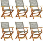 vidaXL 6 db Szürke Polyrattan És Tömör Fa Összecsukható Kerti Szék