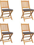 vidaXL Összecsukható Kerti Székek Szürke Párnával 4Db Masszív Akácfából