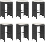 vidaXL 6 db Fekete Polyrattan Kerti Bárszék Párnával