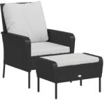 vidaXL Fekete Polyrattan Kerti Szék Lábtartóval