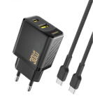 Dudao A27TCEU PD 30W GaN USB-A USB-C Wall Charger with USB-C Cable - Black (A27TCEU black) - pcone