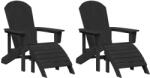 vidaXL Adirondack Szék Lábtartókkal 2 db Fekete Hdpe