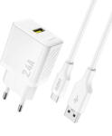 Dudao A23TEU 2.4A GaN USB-A Wall Charger with USB-A - USB-C Cable - White (A23TEU white) - pcone