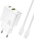 Dudao A27TCEU PD 30W GaN USB-A USB-C Wall Charger with USB-C Cable - White (A27TCEU white) - pcone