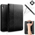 Qialino tok álló, valódi bőr (aktív FLIP, oldalra nyíló, asztali tartó + kézpánt) FEKETE