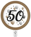 Procos Milestone, Happy Birthday 50 papírtányér 8 db-os 23 cm FSC (PNN95616)