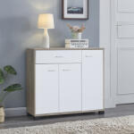 [en. casa] Comoda tip sideboard Bobeck cu 3 usi si sertar, stejar si alb, 80 cm (83058140) Comoda