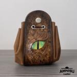 Amnisu Barna - zöld sárkányszemes bőr 2in1 szütyő és kockatálca - Helena