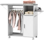 HOMCOM Dulap Multifuncțional cu Masă de Călcat | Blat din Tesatura Efect In | 3 Rafturi | Ghidaj pentru Agățat | 127x42.5x99 cm | Alb | Aosom Romania (831-639V80WT) Raft