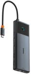 Baseus Metal Gleam Series II 10-in-1, conec PC USB-C, USB 3.0x2, USB Type-Cx1, USB-Type-Cx1 PD 100W, HDMIx2/4K/60Hz, Gigabit RJ-45x1, card readerx1, LED, gri (B00061800123-01) - vexio