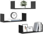 vidaXL 3 db Fekete Szerelt Fa Fali Polc 58x18x18 cm