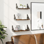 vidaXL 3 Részes Füstölt Tölgy Színű Szerelt Fa Fali Polc Szett