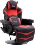 HomCom Fotel gaming, masszázs funkcióval, dönthető, HOMCOM, lábtartóval, pohártartóval és párnával, ergonomikus műbőr szék, acél, 79, 5 x 82, 5 x 111, 5 cm, fekete és piros (700-142)