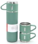 FOXMAG24 3 részes készlet, termosszal és 2 csészével, űrtartalom 500 ml, fémből és szilikonból, hermetikus fedéllel, BPA mentes, zöld (D4K8T0YBM)
