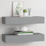 vidaXL 2 db Szürke Mdf Falra Szerelhető Fiókos Polc 60x23, 5x10 cm