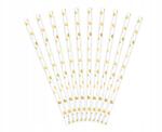 Party Deco Papír szívószál 10 db-os Fehér Szívecskés Arany (SPP7M-019)