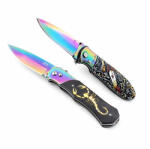 Depox Set de doua cutite automate, DEPOX®, 24 cm, husa inclusa, maner decorativ, lama multicolora (0430)