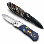 Depox Set de doua cutite automate, DEPOX®, design compact, 24 cm, husa inclusa, bleumarin/multicolor (0422)