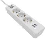 Philips Elosztósor, 3 csatlakozóaljzat, 2xUSB-A, 2 m kábel, PHILIPS, fehér (PSPN3032WA)