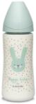 BabyJem Biberon 360 ml cu tetina rotunda din silicon, debit dens, iepuras verde hygge suavinex